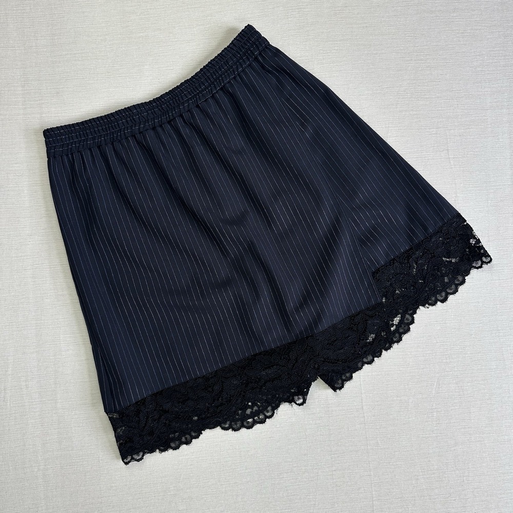 PINKO Skirt Shorts Made Italy Lace Trim Women Italy 44 S/M Black Metallic Stripe